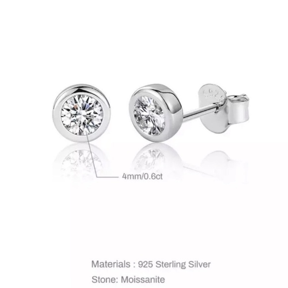 Certified .6ct t.w. Moissanite Bezel Silver Stud Earrings NEW - Picture 6 of 12